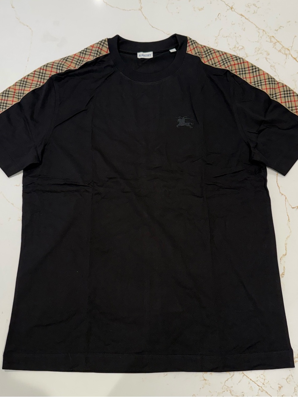 Burberry Check-trimmed Cotton T-shirt Black Size Large